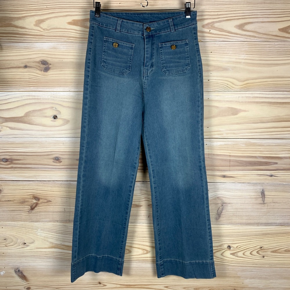 CG/S Wide Leg Jeans‎ Women 30" Blue High Rise Sailor Patch Pocket Denim